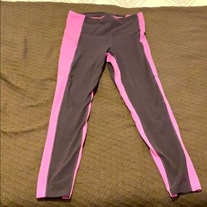 Athleta Grey and Pink striped leggings
